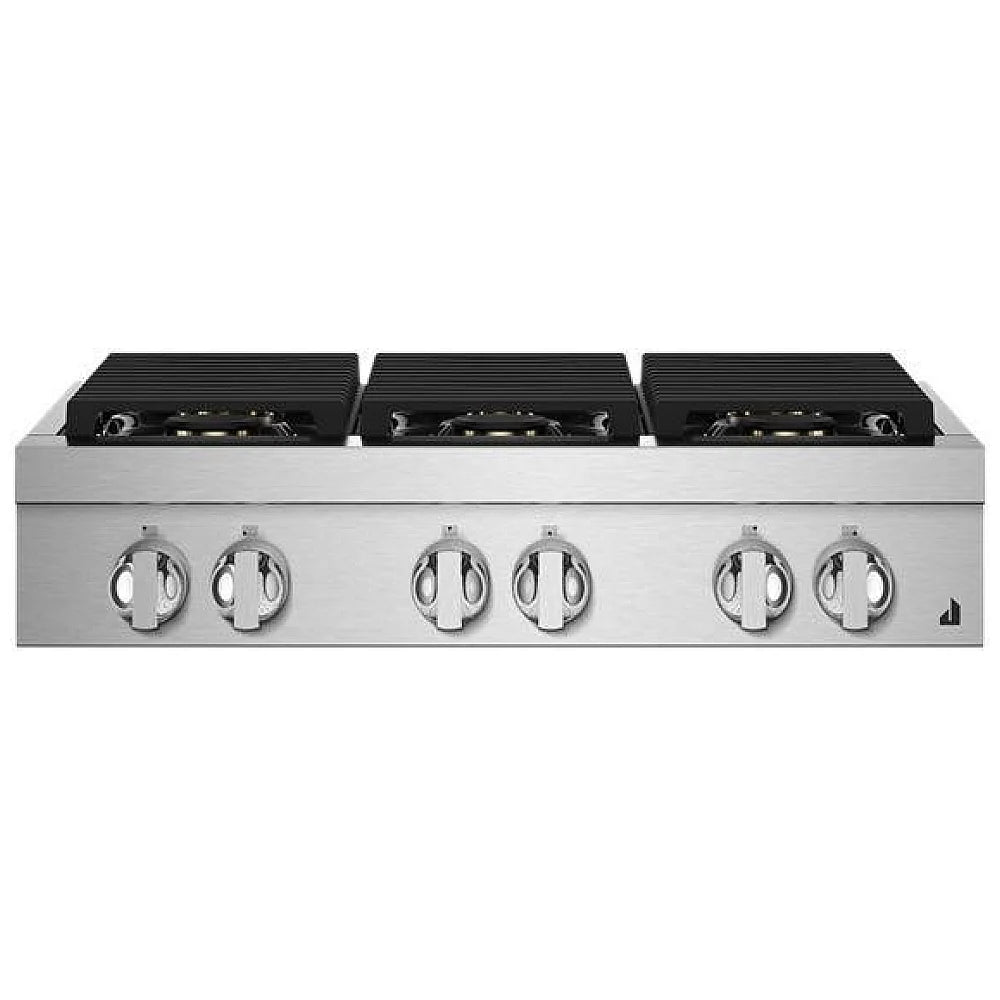 JennAir Noir JGCP436HM Ga Cooktop, 36 inch Exterior Width, 6 Burners, 20,000 BTU Highest Burner, Stainless Steel colour