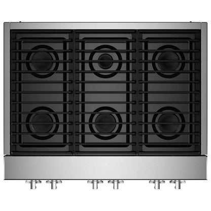 JennAir Noir JGCP436HM Ga 炉灶，36 英寸外部宽度，6 个燃烧器，20,000 BTU 最高燃烧器，不锈钢色