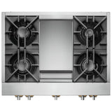 JennAir Rise JGCP536HL Gas Cooktop, 36 inch Exterior Width, 5 Burners, 20,000 BTU Highest Burner, Stainless Steel colour