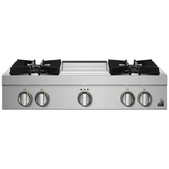 JennAir Rise JGCP536HL Gas Cooktop, 36 inch Exterior Width, 5 Burners, 20,000 BTU Highest Burner, Stainless Steel colour