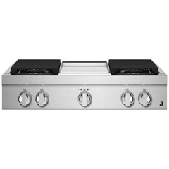 JennAir Noir JGCP536HM Gas Cooktop, 36 inch Exterior Width, 5 Burners, 20,000 BTU Highest Burner, Stainless Steel colour