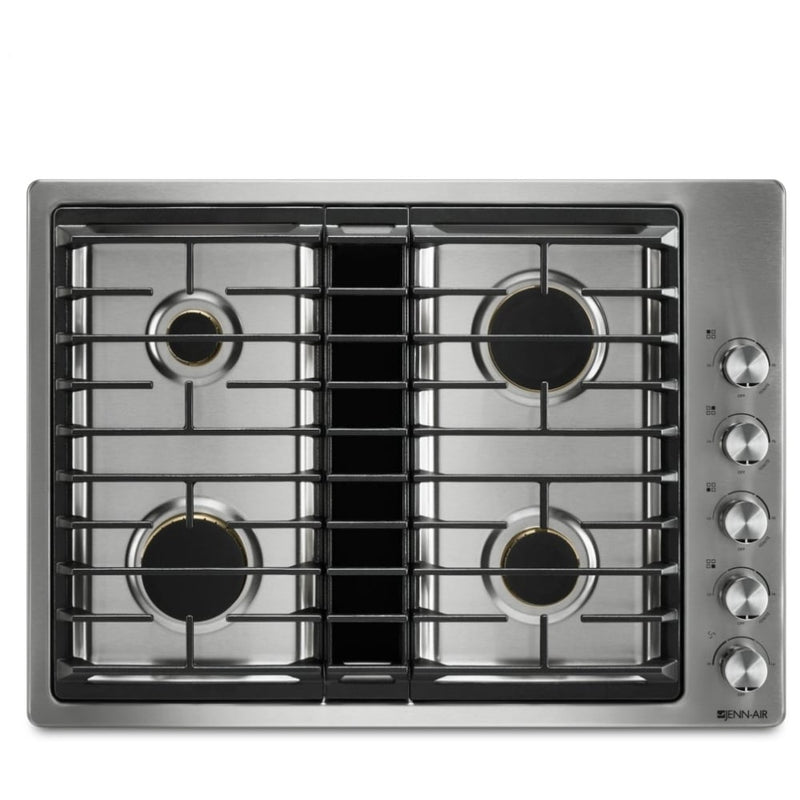 JennAir Euro Style JGD3430GS Gas Cooktop, 30 inch Exterior Width, 4 Burners, Downdraft, 17,000 BTU Highest Burner, Stainless Steel colour