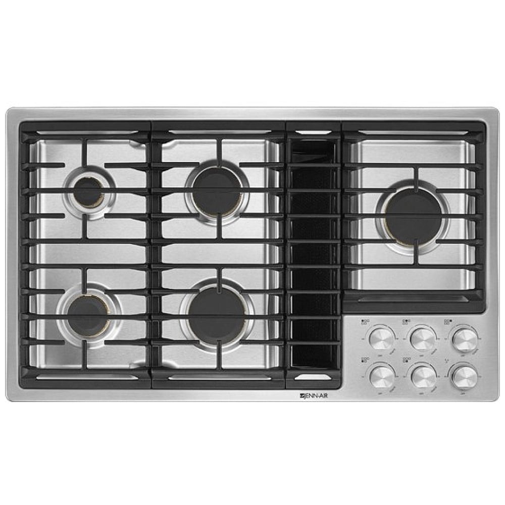 JennAir Euro Style JGD3536GS Gas Cooktop, 36 inch Exterior Width, 5 Burners, Downdraft, 17,000 BTU Highest Burner, Stainless Steel colour
