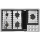 JennAir Euro Style JGD3536GS Gas Cooktop, 36 inch Exterior Width, 5 Burners, Downdraft, 17,000 BTU Highest Burner, Stainless Steel colour