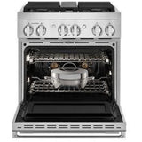 JennAir Noir JGRP430HM Gas Range, 4.1 cu. ft. Capacity, 30 inch Exterior Width, Self Clean, Dual Fan True Convection, 4 Burners, 20,000 BTU Highest Burner, Stainless Steel colour