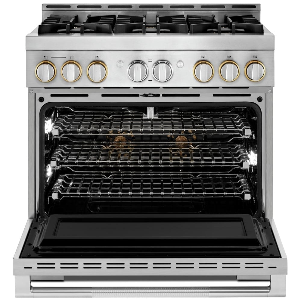 JennAir Rise JGRP436HL Gas Range | 5.1 cu. ft. Capacity, 36 inch Exterior Width, Self Clean, True Convection, 6 Burners, 20,000 BTU