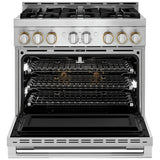 JennAir Rise JGRP436HL Gas Range, 5.1 cu. ft. Capacity, 36 inch Exterior Width, Self Clean, Dual Fan True Convection, 6 Burners, 20,000 BTU Highest Burner, Stainless Steel colour