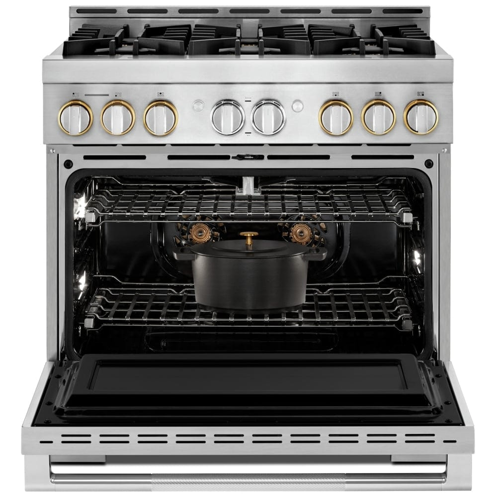 JennAir Rise JGRP436HL Gas Range | 5.1 cu. ft. Capacity, 36 inch Exterior Width, Self Clean, True Convection, 6 Burners, 20,000 BTU