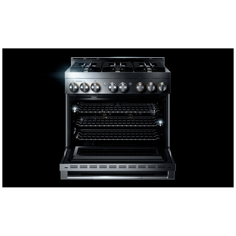 JennAir Rise JGRP436HL Gas Range, 5.1 cu. ft. Capacity, 36 inch Exterior Width, Self Clean, Dual Fan True Convection, 6 Burners, 20,000 BTU Highest Burner, Stainless Steel colour