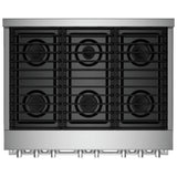 JennAir Noir JGRP436HM Gas Range, 5.1 cu. ft. Capacity, 36 inch Exterior Width, Self Clean, Dual Fan True Convection, 6 Burners, 20,000 BTU Highest Burner, Stainless Steel colour