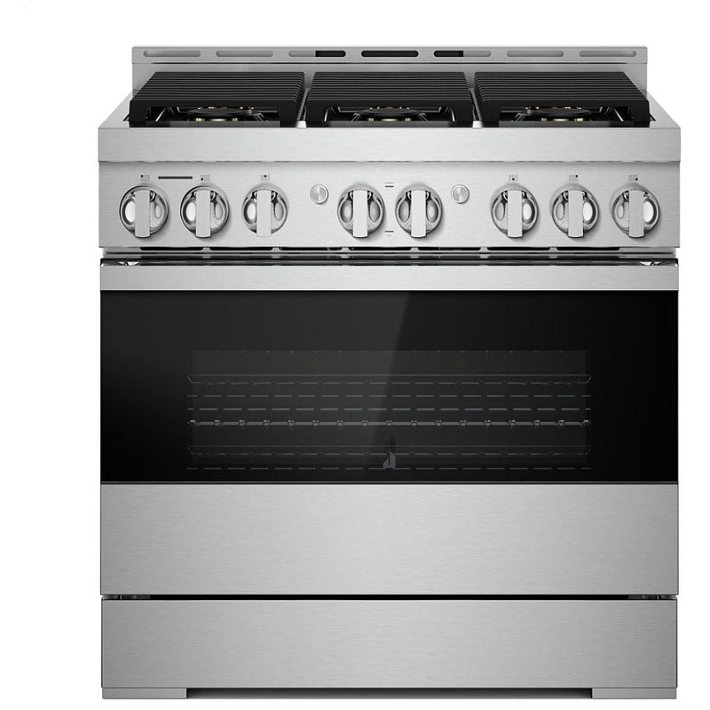 JennAir Noir JGRP436HM Gas Range, 5.1 cu. ft. Capacity, 36 inch Exterior Width, Self Clean, Dual Fan True Convection, 6 Burners, 20,000 BTU Highest Burner, Stainless Steel colour