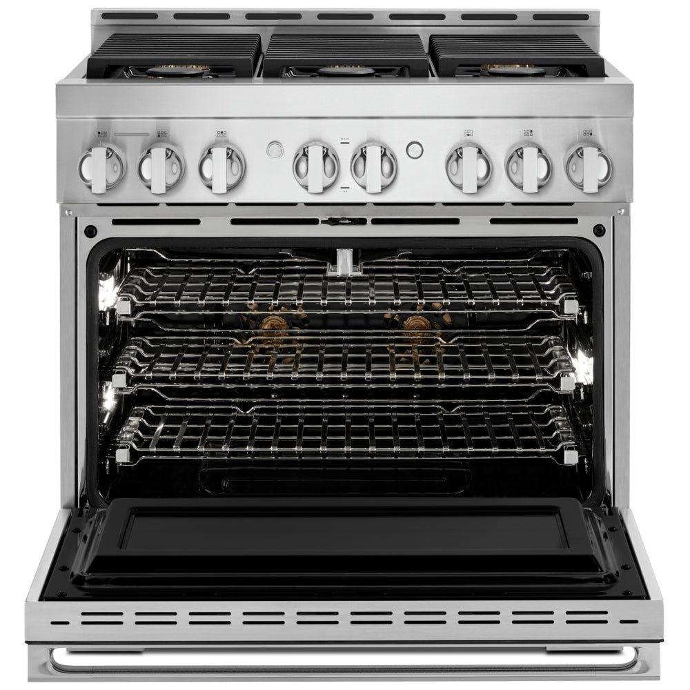 JennAir Rise JGRP436HM Gas Range, 5.1 cu. ft. Capacity, 36 inch Exterior Width, Self Clean, True Convection, 4 Burners, 20,000 BTU