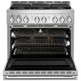 JennAir Noir JGRP436HM Gas Range, 5.1 cu. ft. Capacity, 36 inch Exterior Width, Self Clean, Dual Fan True Convection, 6 Burners, 20,000 BTU Highest Burner, Stainless Steel colour