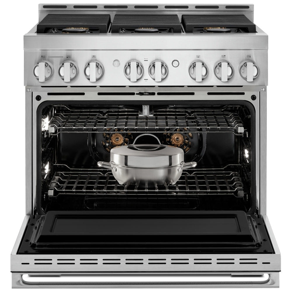 JennAir Rise JGRP436HM Gas Range, 5.1 cu. ft. Capacity, 36 inch Exterior Width, Self Clean, True Convection, 4 Burners, 20,000 BTU