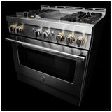 JennAir Rise JGRP536HL Gas Range, 5.1 cu. ft. Capacity, 36 inch Exterior Width, Self Clean, Dual Fan True Convection, 4 Burners, 20,000 BTU Highest Burner, Stainless Steel colour