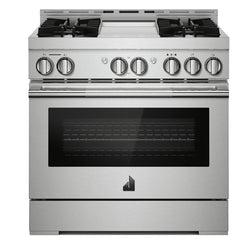 JennAir Rise JGRP536HL Gas Range, 5.1 cu. ft. Capacity, 36 inch Exterior Width, Self Clean, Dual Fan True Convection, 4 Burners, 20,000 BTU Highest Burner, Stainless Steel colour