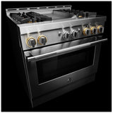 JennAir Rise JGRP536HL Gas Range, 5.1 cu. ft. Capacity, 36 inch Exterior Width, Self Clean, Dual Fan True Convection, 4 Burners, 20,000 BTU Highest Burner, Stainless Steel colour