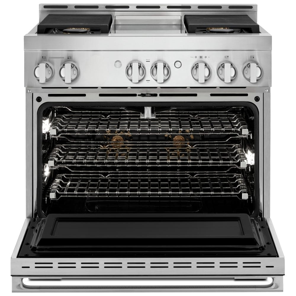 JennAir Noir JGRP536HM Gas Range, 5.1 cu. ft. Capacity, 36 inch Exterior Width, Self Clean, True Convection, 4 Burners, 20,000 BTU