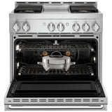 JennAir Noir JGRP536HM Gas Range, 5.1 cu. ft. Capacity, 36 inch Exterior Width, Self Clean, Dual Fan Convection, 4 Burners, 20,000 BTU Highest Burner, Stainless Steel colour