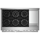 JennAir Rise JGRP548HL Gas Range, 6.3 cu. ft. Capacity, 48 inch Exterior Width, Self Clean, Dual Fan True Convection, 6 Burners, 20,000 BTU Highest Burner, Double Oven, Stainless Steel colour
