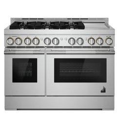 JennAir Rise JGRP548HL Gas Range, 6.3 cu. ft. Capacity, 48 inch Exterior Width, Self Clean, Dual Fan True Convection, 6 Burners, 20,000 BTU Highest Burner, Double Oven, Stainless Steel colour