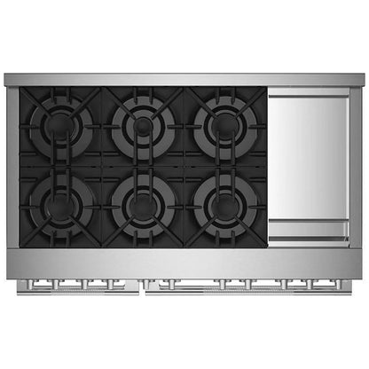 JennAir Rise JGRP548HL Gas Range, 6.3 cu. ft. Capacity, 48 inch Exterior Width, Self Clean, True Convection, 6 Burners, 20,000 BTU