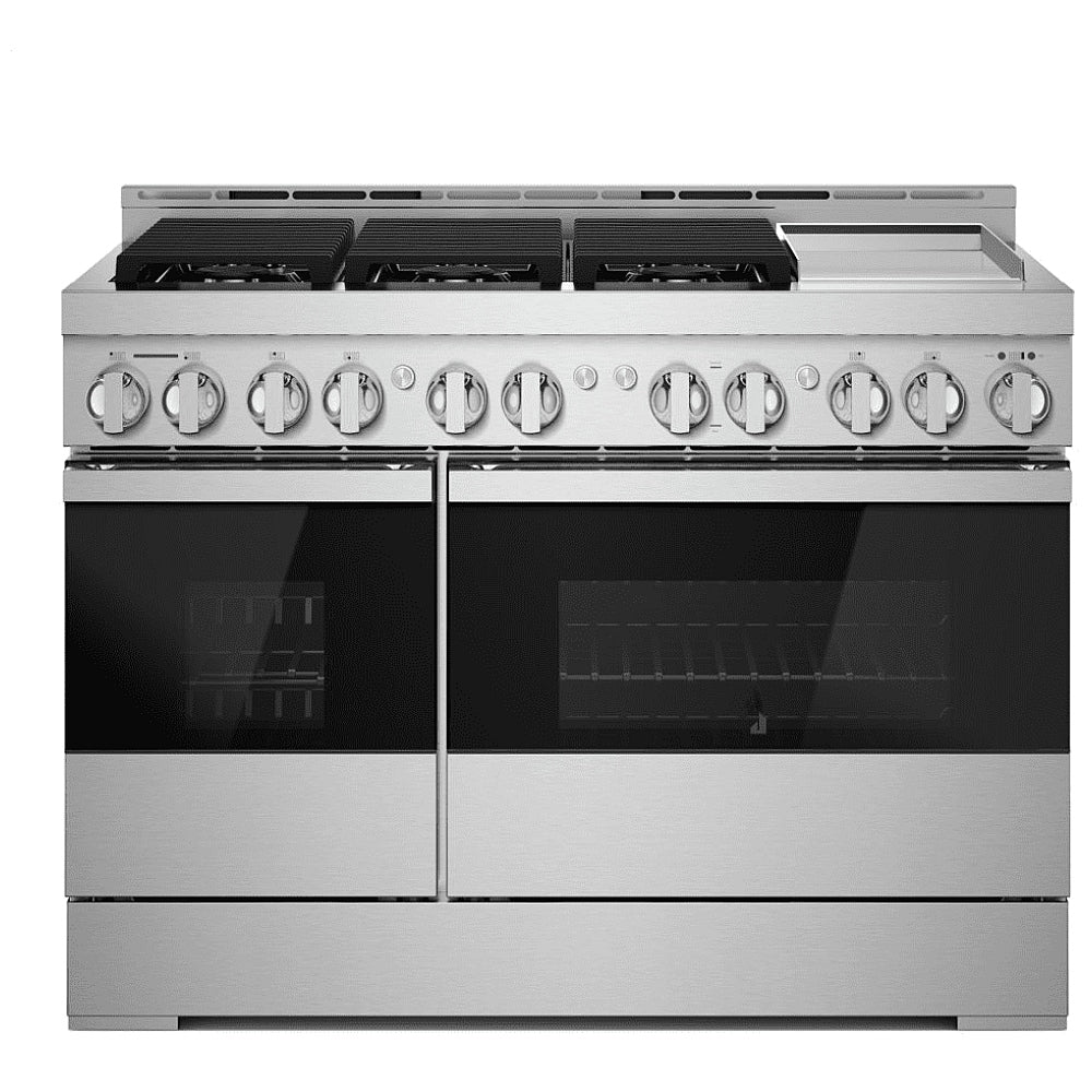 JennAir Noir JGRP548HM Gas Range, 6.3 cu. ft. Capacity, 48 inch Exterior Width, Self Clean, Dual Fan Convection, 6 Burners, 20,000 BTU Highest Burner, Double Oven, Stainless Steel colour