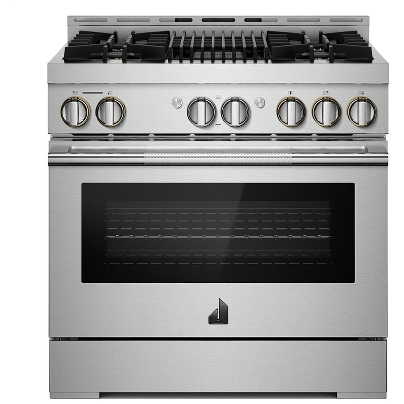 JennAir Rise JGRP636HL Gas Range, 5.1 cu. ft. Capacity, 36 inch Exterior Width, Self Clean, True Convection, 5 Burners, 20,000 BTU Highest Burner, Stainless Steel colour