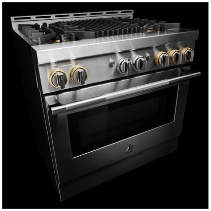JennAir Rise JGRP636HL Gas Range, 5.1 cu. ft. Capacity, 36 inch Exterior Width, Self Clean, True Convection, 5 Burners, 20,000 BTU