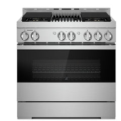 JennAir Noir JGRP636HM Gas Range, 5.1 cu. ft. Capacity, 36 inch Exterior Width, Self Clean, Dual Fan Convection, 4 Burners, 20,000 BTU Highest Burner, Stainless Steel colour