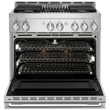 JennAir Noir JGRP636HM Gas Range, 5.1 cu. ft. Capacity, 36 inch Exterior Width, Self Clean, Dual Fan Convection, 4 Burners, 20,000 BTU Highest Burner, Stainless Steel colour