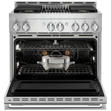 JennAir Noir JGRP636HM Gas Range, 5.1 cu. ft. Capacity, 36 inch Exterior Width, Self Clean, Dual Fan Convection, 4 Burners, 20,000 BTU Highest Burner, Stainless Steel colour