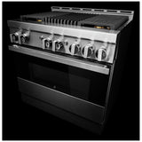 JennAir Noir JGRP636HM Gas Range, 5.1 cu. ft. Capacity, 36 inch Exterior Width, Self Clean, Dual Fan Convection, 4 Burners, 20,000 BTU Highest Burner, Stainless Steel colour