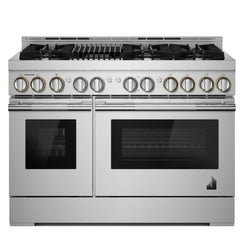 JennAir Rise JGRP648HL Gas Range, 6.3 cu. ft. Capacity, 48 inch Exterior Width, Self Clean, Dual Fan Convection, 6 Burners, 20,000 BTU Highest Burner, Double Oven, Stainless Steel colour