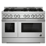 JennAir Rise JGRP648HL Gas Range, 6.3 cu. ft. Capacity, 48 inch Exterior Width, Self Clean, Dual Fan Convection, 6 Burners, 20,000 BTU Highest Burner, Double Oven, Stainless Steel colour