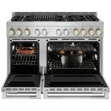 JennAir Rise JGRP648HL Gas Range, 6.3 cu. ft. Capacity, 48 inch Exterior Width, Self Clean, Dual Fan Convection, 6 Burners, 20,000 BTU Highest Burner, Double Oven, Stainless Steel colour