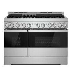 JennAir Noir JGRP648HM Gas Range, 6.3 cu. ft. Capacity, 48 inch Exterior Width, Self Clean, True Convection, 6 Burners, 20,000 BTU Highest Burner, Double Oven, Stainless Steel colour
