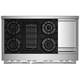 JennAir Rise JGRP748HL Gas Range, 6.3 cu. ft. Capacity, 48 inch Exterior Width, Self Clean, Dual Fan True Convection, 20,000 BTU Highest Burner, Double Oven, Stainless Steel colour