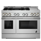 JennAir Rise JGRP748HL Gas Range, 6.3 cu. ft. Capacity, 48 inch Exterior Width, Self Clean, Dual Fan True Convection, 20,000 BTU Highest Burner, Double Oven, Stainless Steel colour