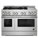 JennAir Rise JGRP748HL Gas Range, 6.3 cu. ft. Capacity, 48 inch Exterior Width, Self Clean, Dual Fan True Convection, 20,000 BTU Highest Burner, Double Oven, Stainless Steel colour