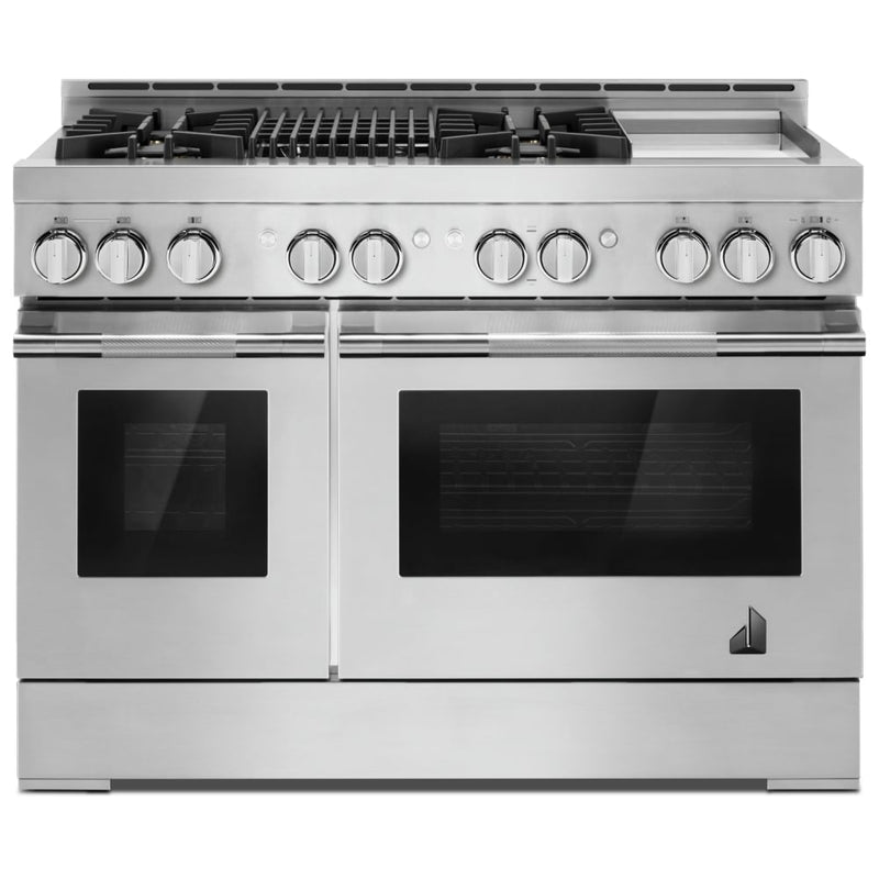 JennAir Rise JGRP748HL Gas Range, 6.3 cu. ft. Capacity, 48 inch Exterior Width, Self Clean, Dual Fan True Convection, 20,000 BTU Highest Burner, Double Oven, Stainless Steel colour