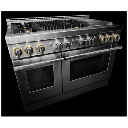 JennAir Rise JGRP748HL Gas Range, 6.3 cu. ft. Capacity, 48 inch Exterior Width, Self Clean, True Convection, 4 Burners, 20,000 BTU