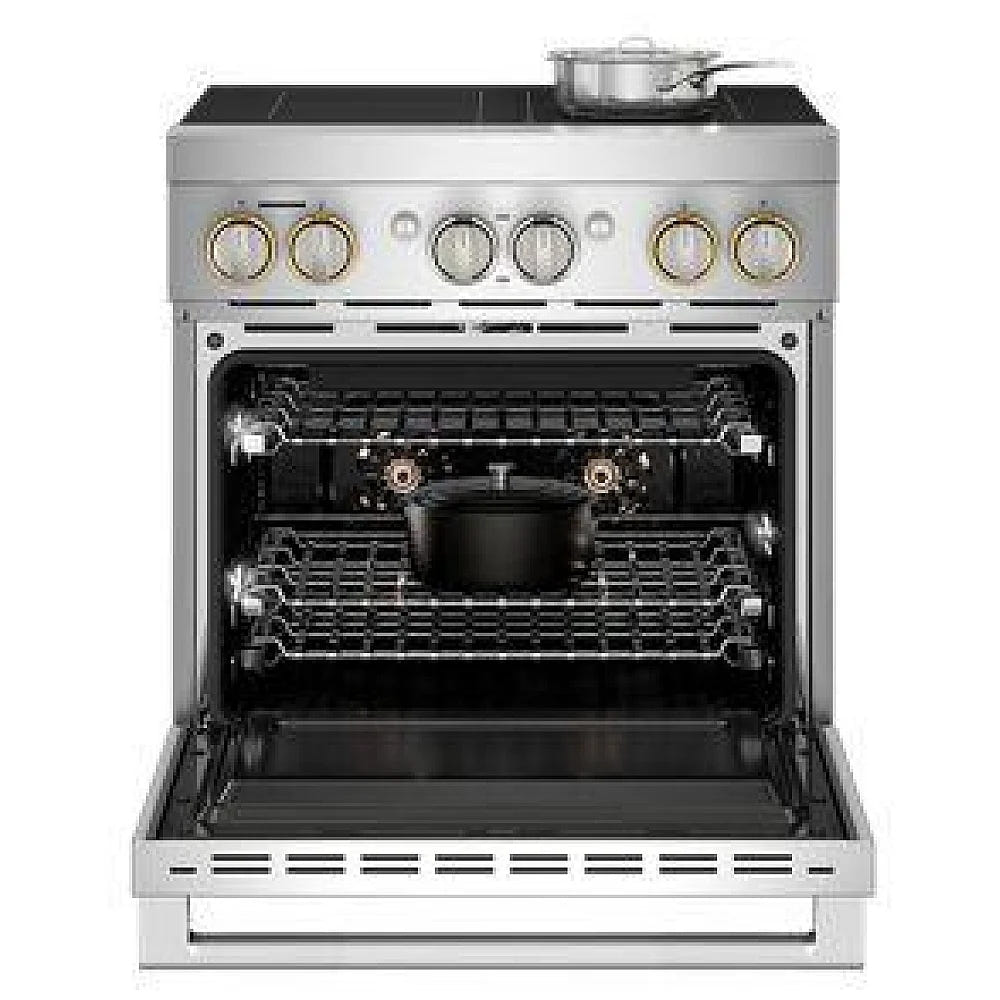 JennAir JPIFC730RL 电磁炉，4.1 立方英尺容量，30 英寸外部宽度，真对流，4 个燃烧器，不锈钢色