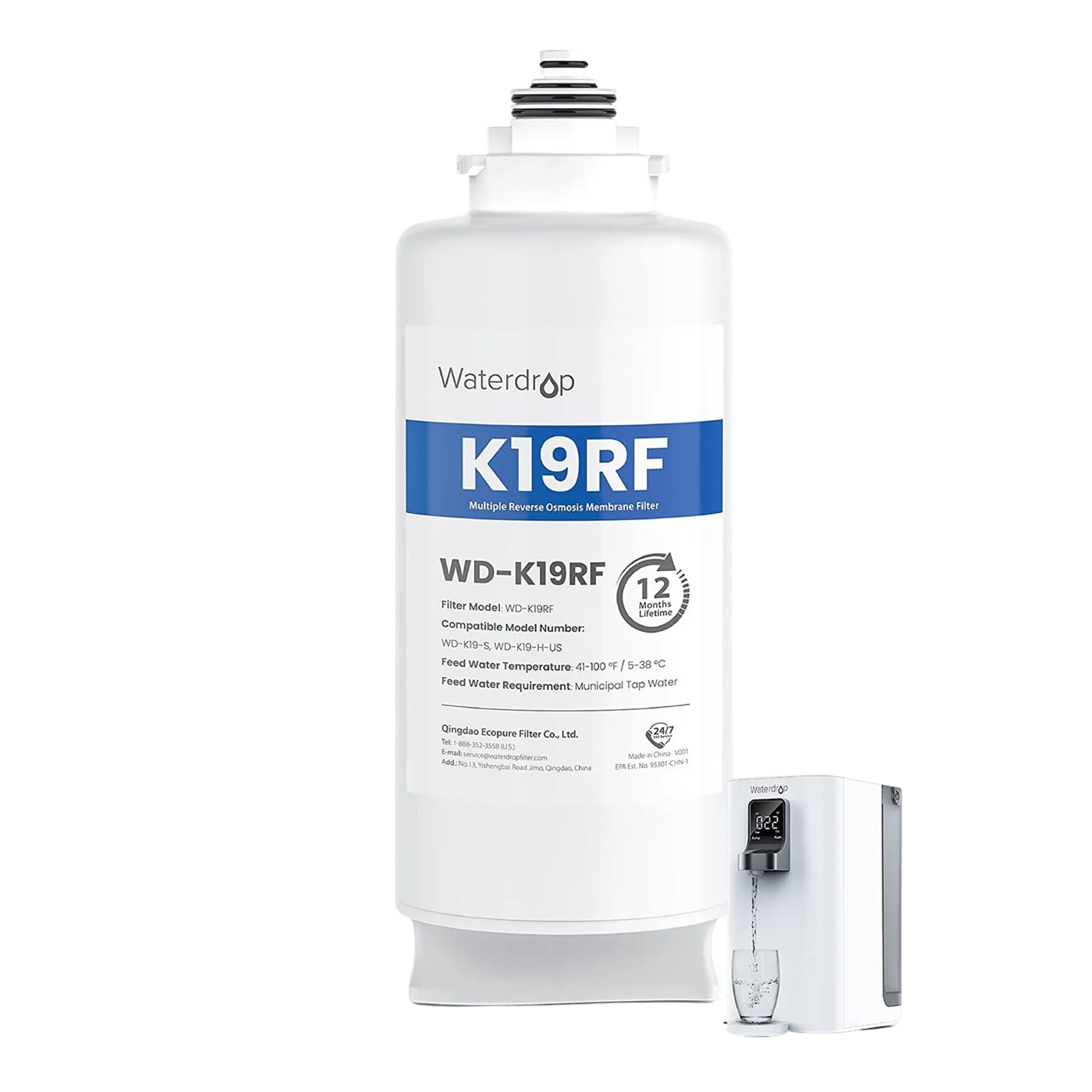 Waterdrop WD-K19RF Filter Replacement for WD-K19-S and WD-K19-H Countertop Reverse Osmosis System