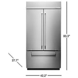 KitchenAid KBFN502ESS Counter Depth French Door Refrigerator, 42 inch Width, 24.2 cu. ft. Capacity, Counter Depth, Ice Dispenser (Freezer Located), ENERGY STAR Certified, Stainless Steel colour