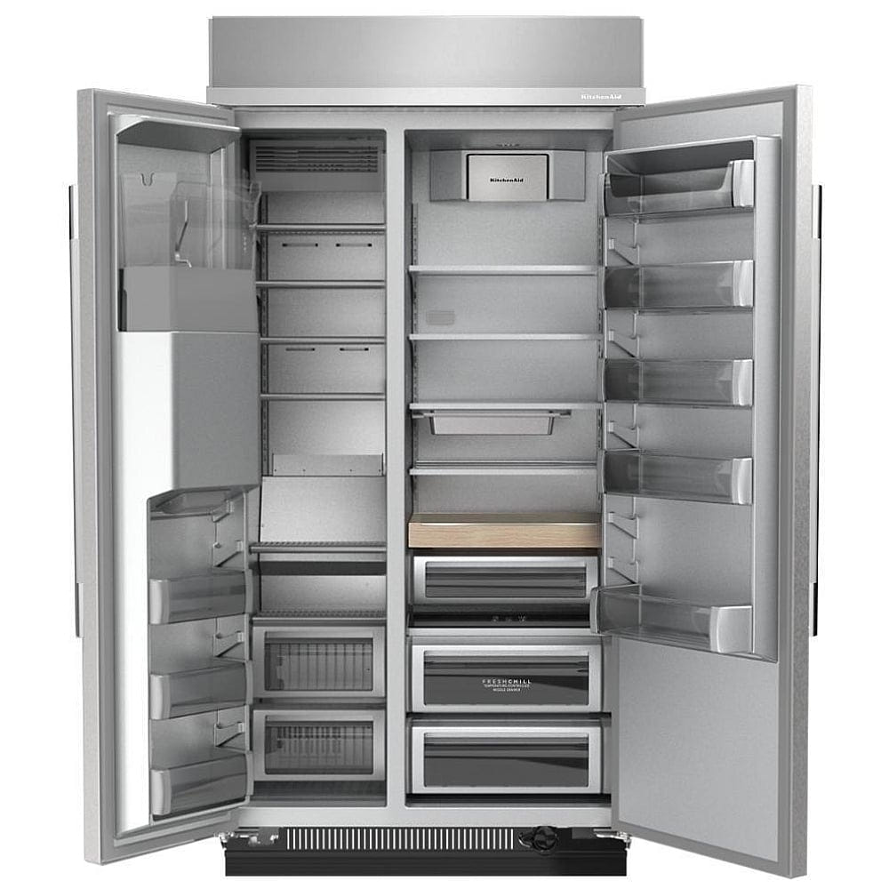 KitchenAid KBSD748SPS Side by Side Built In Refrigerator, 48 inch Width, 29.4 cu. ft. Capacity, Water Dispenser (Exterior), Ice Dispenser (Thru Door)
