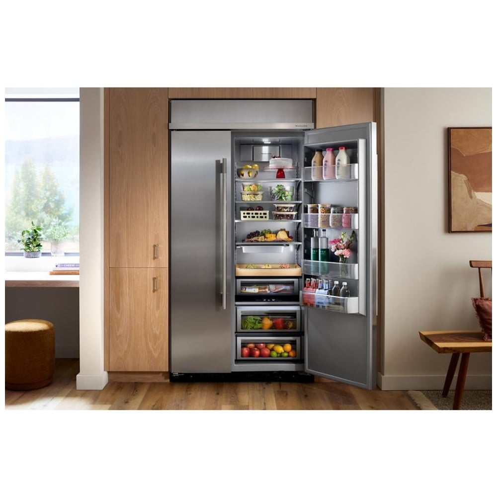 KitchenAid KBSN742SPS Side by Side Built In Refrigerator, 42 inch Width, 25.5 cu. ft. Capacity, Water Dispenser (Interior), Ice Dispenser (Freezer Located), PrintShield Stainless colour, FreshChill™