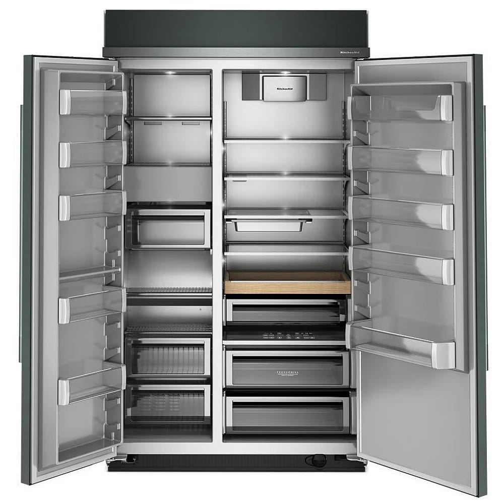 KitchenAid KBSN748SJP Side by Side Built In Refrigerator, 48 inch Width, 30 cu. ft. Capacity, Water Dispenser (Interior), Ice Dispenser (Freezer Located), Juniper colour, FreshChill™, FreshFlow™ Air Filter, Preserva® Food Care, SatinGlide® System