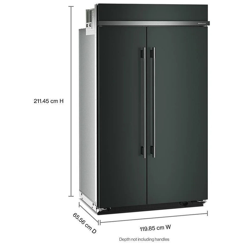 KitchenAid KBSN748SJP Side by Side Built In Refrigerator, 48 inch Width, 30 cu. ft. Capacity, Water Dispenser (Interior), Ice Dispenser (Freezer Located), Juniper colour, FreshChill™, FreshFlow™ Air Filter, Preserva® Food Care, SatinGlide® System