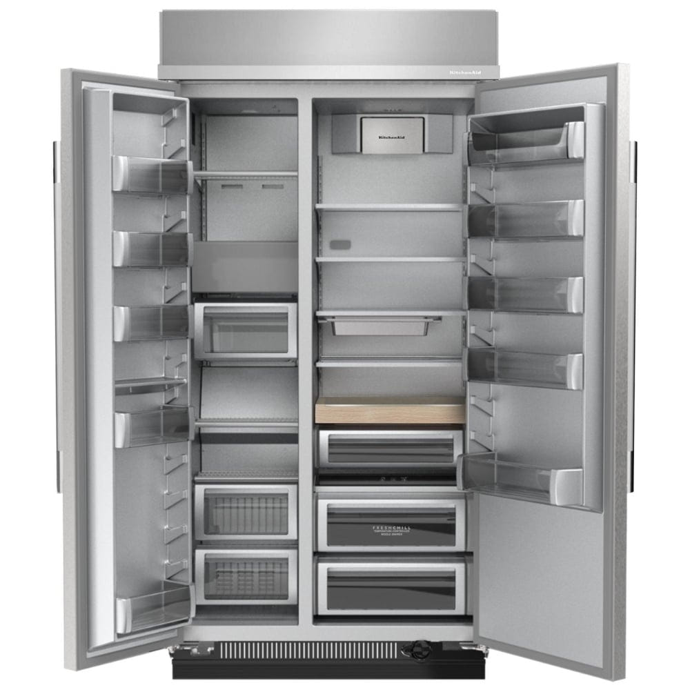 KitchenAid KBSN748SPS Side by Side Built In Refrigerator, 48 inch Width, 30 cu. ft. Capacity, Water Dispenser (Interior), Ice Dispenser (Freezer Located)